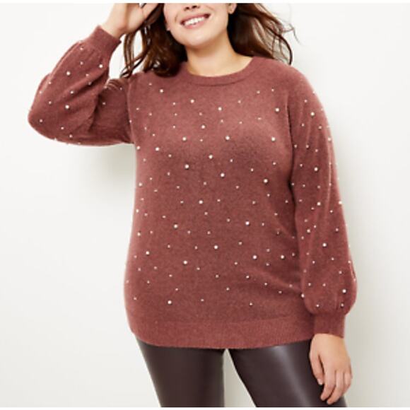 LOFT Sweaters - LOFT Plus Womens Sweater Size 16 18 Balloon Sleeve Pearl Embellished Beaded NEW